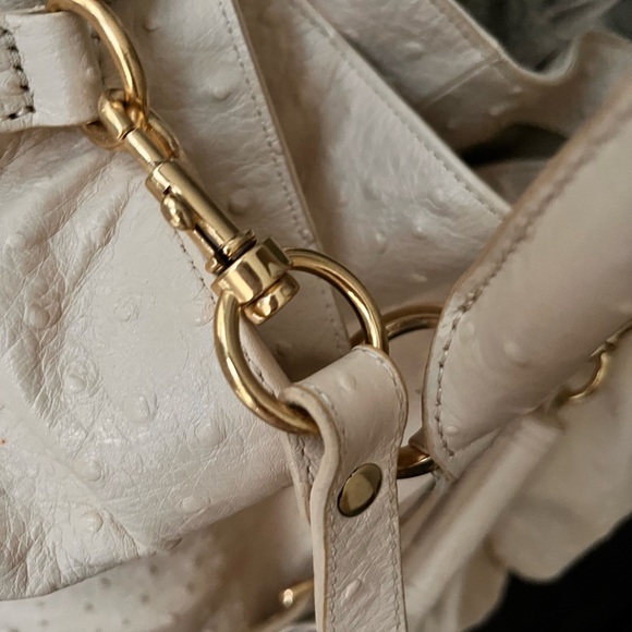 LARGE AUTHENTIC CRÈME COLORED LEATHER OSTRICH BAG - Picture 12 of 16